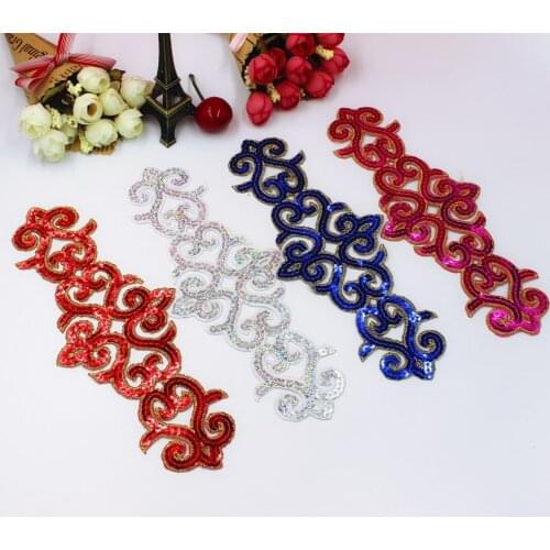 1 Piece Iron On Appliqued Sequin Embroidery Patches Cosplay Costumes Flower Vintage Diy Trims 21*8cm