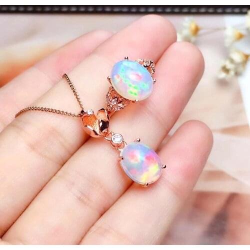 Natural Opal jewelry set Natural Real Opal 925 sterling silver 1pc pendant,1pc ring