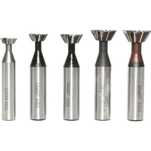 Brand New 5Pcs 12/14/16/18/20mm 60Degree HSS Straight shank HSS Dovetail Milling Cutter End Mill Smooth Cutting High Speed Steel