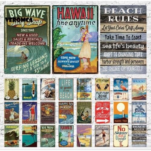 Beach Tin Sign Landscape Vintage Metal Sign Retro Plates Plaque Sign Metal Wall Decor Wall Poster for Garden Wall Decoration