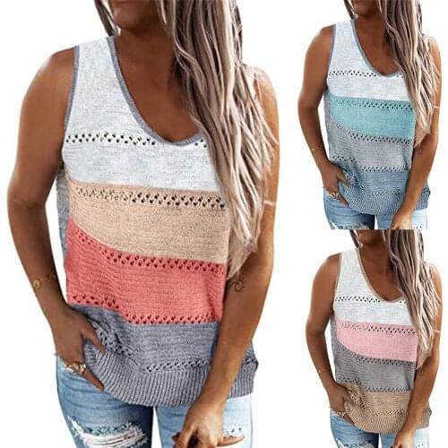 Pullovers Women Sweater Knitted New Summer 2021 Bump Color hollow-out Sleeveless v-neck Sweater Vest MDF9832