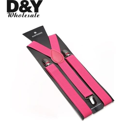 Adujstable Braces 2.5cm wide "Candy hot pink" color Unisex Clip-on Suspenders Elastic Slim Y-back Suspenders Wholesale&Retail