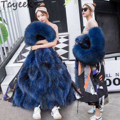 Tcyeek Luxury Real Fur Coat Parka Winter Raccoon Fur Liner Long Jacket Large Fur Hooded Women Clothes 2020 Warm Coats BKZ120895