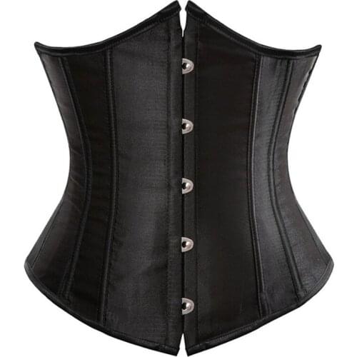 Sexy Women Solid Satin Corset Black White Red Steel Boned Waist Trainer Corsets Bustier Slim Body Shaper Underbust Short Corset