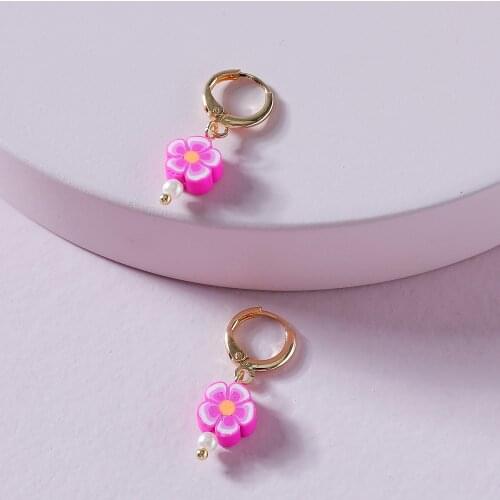 LUNA CHIAO Women Fashion Jewelry Clay Flower Drop Dangle Earring - Huggies Hoops Earrings