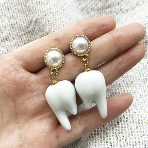 New DIY Exaggerated Ceramic Teeth Shaped Drop Earring for Women Simple Earrings Female Jewelry