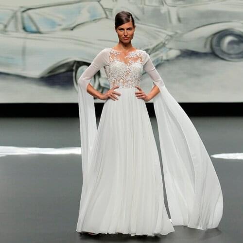 Special Design Long Puffy Sleeves Wedding Dress A Line Floor Length Chiffon Open Back Bride Gowns Vestidos De Fiesta