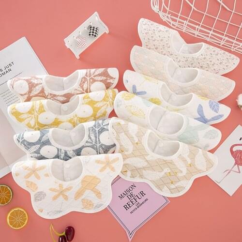 Baby Bibs 360 Degree Rotation 6 Layers Cotton Printed Baby Kids Bandana Burp Cloth Soft Newborn Infant Saliva Towel Baby Stuff