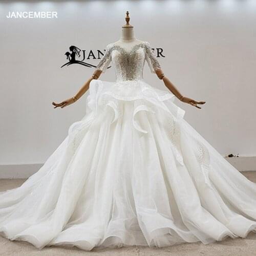 HTL1725 Crystals And Appliqués On The Chest And Sleeves Wedding Dress 2020 Lace Up Back Beading Pearls свадеьное платье