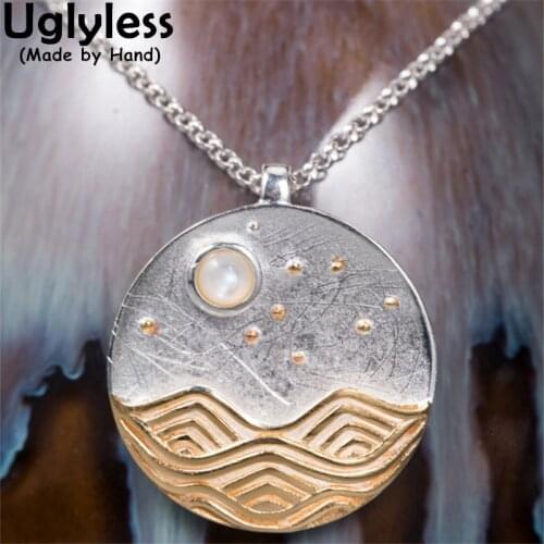 Uglyless Good Night Moon on the Sea Eastern Poetry Silver Medal Pendants for Women 925 Silver Stars Necklaces 925 Silver NOChain
