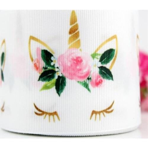 Cartoon unicorn printed grosgrain ribbon 16-75mm DIY handmade materials hair accessories wedding gift wrap tape ribbons