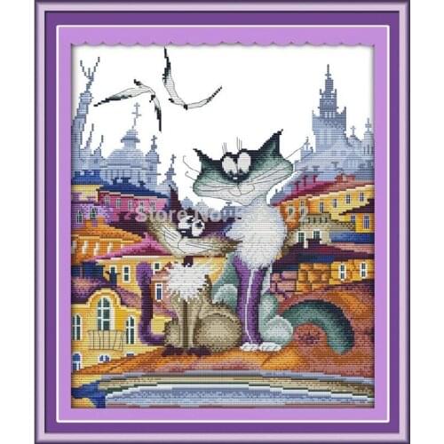 A Gorgeous City Cat ! Counted 14CT 11CT Printed Chiese Cross Stitch DIY Needlework DMC Cross Stitch Kits for Embroidery Cross