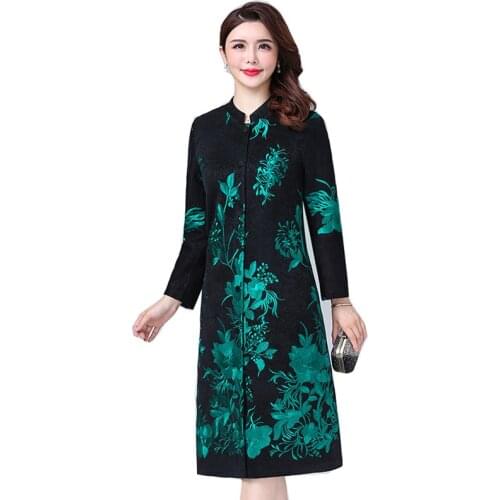 Spring Fall National Wind Embroidery Trench Coat Women Overcoat New Middle-aged Mother Clothes Plus Size 5XL Female windbreaker
