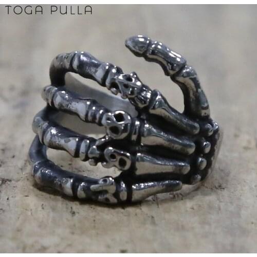 Vintage Skeleton Hand Skull Ring Men Women 316L Stainless Steel Punk Biker Ring Unisex Rap Punk Rock Hip Hop Gothic Jewelry Gift
