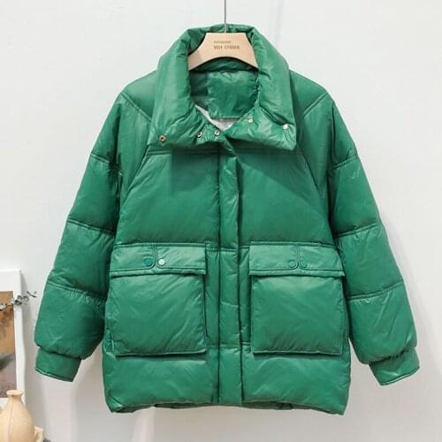 Novel Cotton Down Plus Size Parka Stand-up Collar Jacket Women Glossy White Duck Down Zipper Coat Women