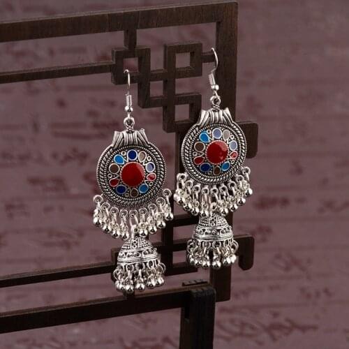 Traditional Indian Ethnic Silver Color Drop Earrings Tassel For Women Gypsy Tassel Jhumka Jhumki Earring Dangle Statement