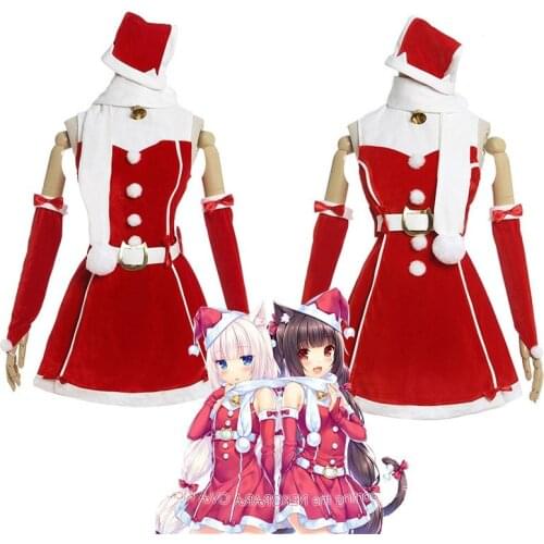 Women Christmas Costume Nekopara Game Cosplay Costume Vanilla Christmas Hat Cosplay Chocola Sexy Dress for Women Girl
