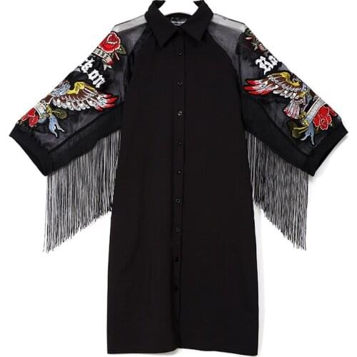 2021 New Spring Summer Autumn Girls Vestidos Women Casual Vintage Long Sleeve Embroidery Tassel Big Plus Size Midi Shirt Dress