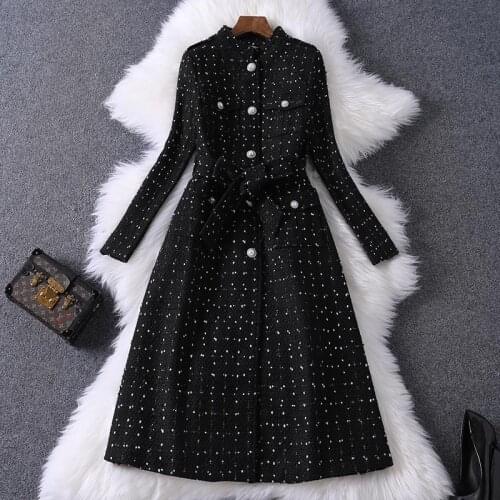 Spring and Autumn Womens Fashoin Woolen Coat Vintage Style Long Slim Coat