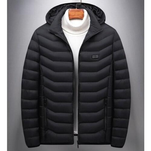 Winter Thermal Heated Jacket Men Intelligent Fever Heating Men Parkas Coat Outdoor Hooded Windproof Male Hiking Clothing New