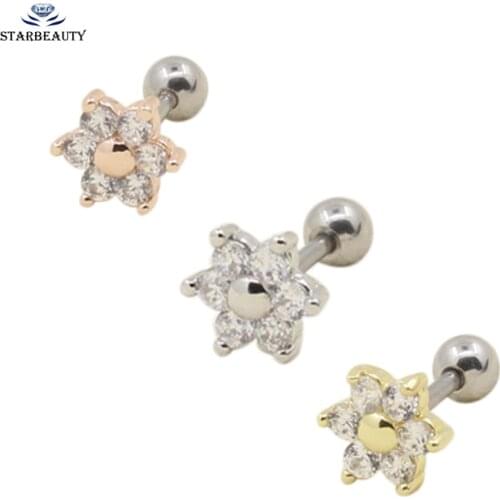 1 piece 1.2*6mm 316L Stainless Steel Zircon Tragus Earring Helix Barbell Ear Piercing Cartilage Ring Jewelry For Women
