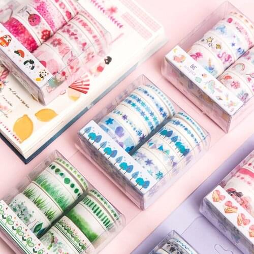 10pcs/pack Cute Sweet Washi Tapes Masking Tape Set Diy Decor Scrapbooking Sticker Masking Paper Decoration Tape Office Supplies