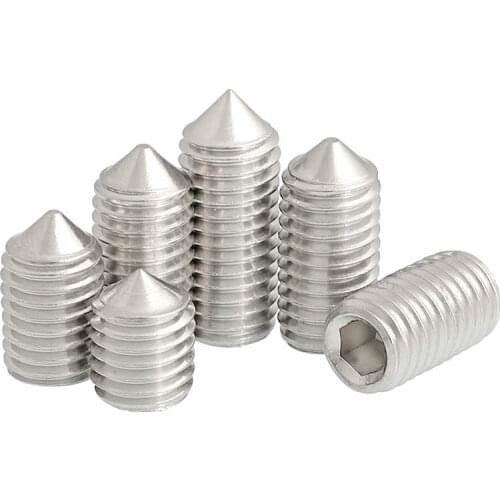 100/50pcs Hex Hexagon Socket Set Screw Cone Point All Cup Point Grub Screw M3 M4 M5 A2 304 Stainless Steel Set Screw Bolt DIN914