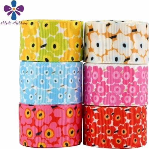 16mm ,22mm,25mm,38mm Red Flower Ribbon Printed Grosgrain Ribbon For Handmade Bow Elastic Ban for Party Decoration 50Yds