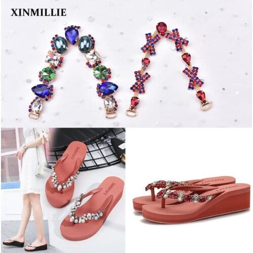 New 2pcs/Lot Flip-Flops DIY Accessories Mix Color Glass Rhinestone Trim Crystal With Gold Metal Base Connector Decoration Shoes