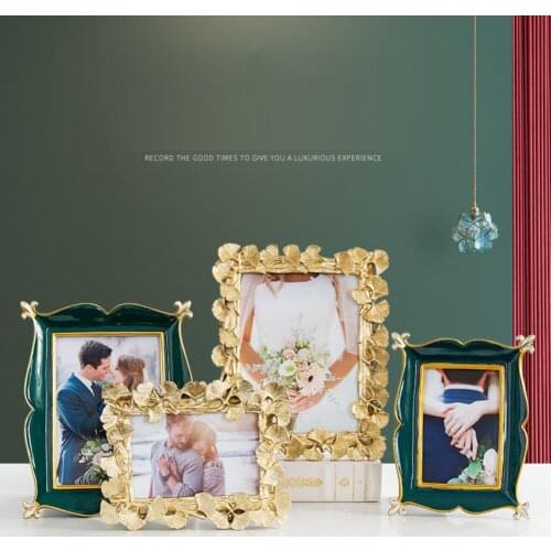 4/6/7/8 Inch Vintage Photo Frame Golden Ginkgo Leaf Resin Family Portrait Nightstand Wall Hanging Picture Frames Home Decor