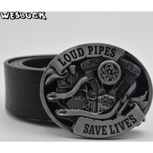 5 PCS MOQ WesBuck Brand Motorcycle Engine Metal Belt Buckle, Silver Oval Belt Buckle With PU Belt