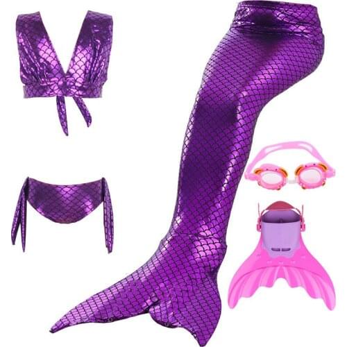 5PCS Girls Mermaid Tails Swimmable Wear With Monofin Bikinis Set Kids Swimsuit Cosplay Costume Bath Beach Mermaid Tail Swimwear