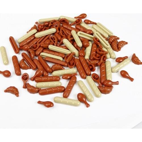 50Pcs Mini Bread Chicken Legs Food Stuff Pack Block Bricks City Garden Fruit Set DIY Building Blocks Toys Legoed Block Particles