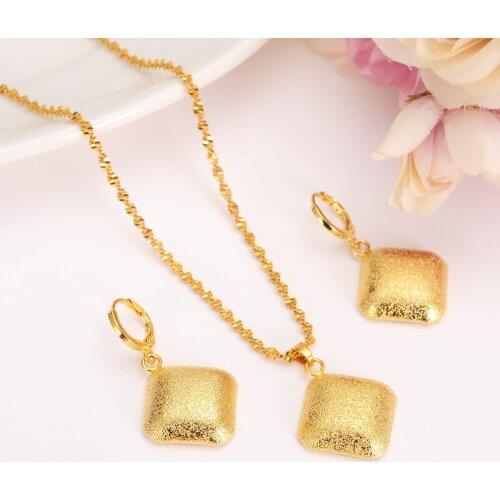 African geometric square jewelry set chain women Nigerian wedding gold multi layer necklace pendantearring Indian jewelry sets