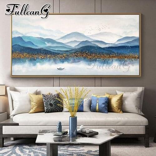 FULLCANG Abstract mountain lake landscape large diamond painting 5d diy full square round drill mosaic embroidery sale FC3517