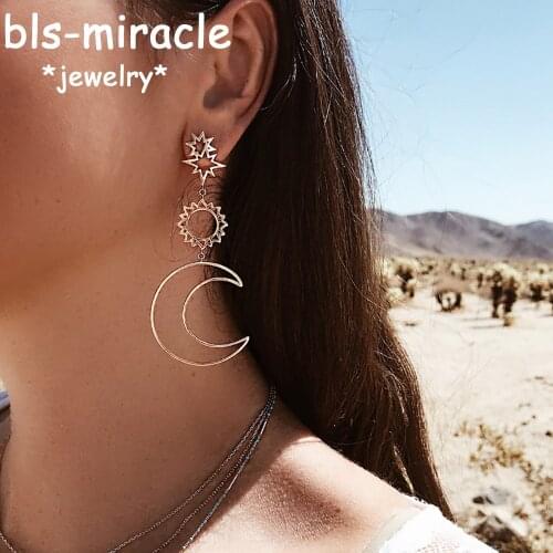 Bls-miracle Bohemia Rose Gold Geometry Earrings For Women Hollow Star Moon Drop Earring Bijoux Femme Gift Statement Jewelry New