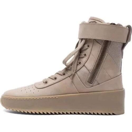 Fashion Men Military High Top Ankle Boots Thick Platform Med Heels Army Tactical Genuine Leather Shoes Zipper Motorcycle Boots