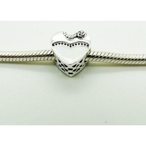 Our Special Day Black & White Enamel Heart Beads for Charms Bracelets Women Silver 925 Jewelry Charm Beads for Jewelry Making