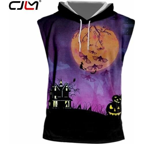 CJLM Winter Halloween New 3D Mens Hooded Tank Top Printed Pumpkin And Bat Man Gothic Streetwear Tank Top Wholesale