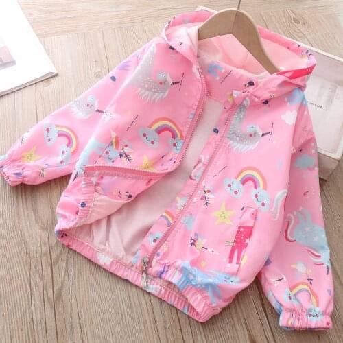 Baby jacket Zipper Hoodie Unicorn Jackets Cartoon Hooded Spring Autumn Girls Windbreaker Coat Outwear Baby Kids Coats