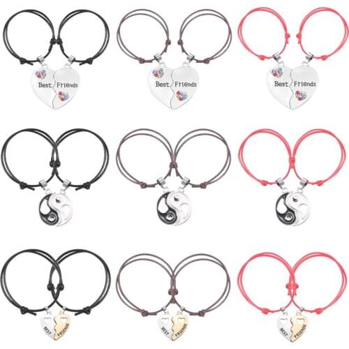 Good Friend Two-Piece Girl Bracelet Stitching Heart Pendant Gossip Shape Leather Rope Material Fashion Jewelry Direct Sales