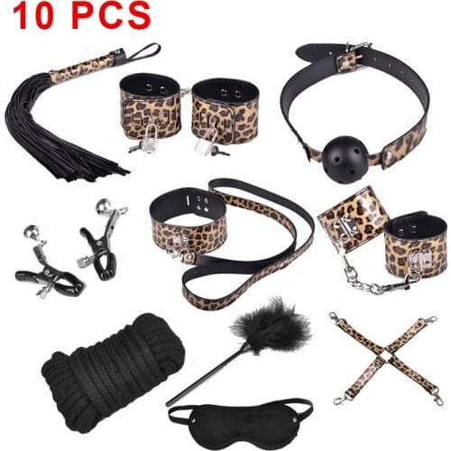 Erotic sex restraint device restraint set handcuffs and ankle sleeve leather whip eye mask gag nipple clip exotic accessories