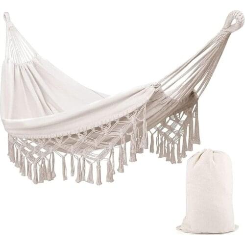 Hammock for 2 Person Boho Swing Bed-Macrame Fringe Hammock Chair Washable Net Chair for Camping Etc