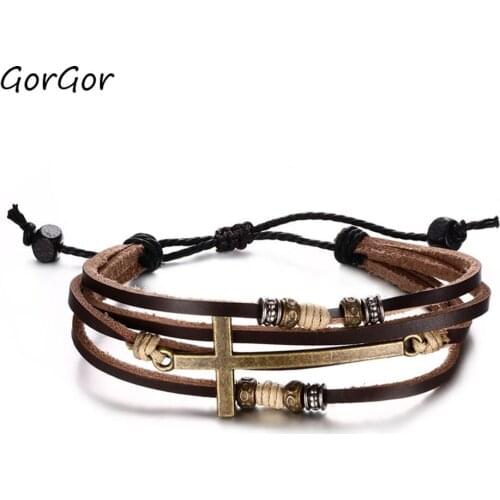 GorGor Bracelets Men Alloy Cortical Materials Pattern Cross Braided Rope Chain Adjustable Vintage Popular Accessories BL-150