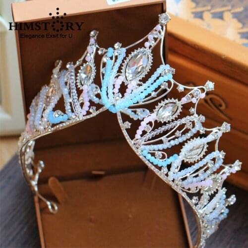 HIMSTORY New Big European Handmade Bride Wedding Crown Crystal Large Queen Princess Tiaras Crown Wedding Hair Accessories