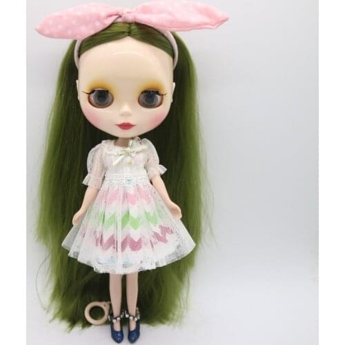 Nude blyth doll dark green hair 1005