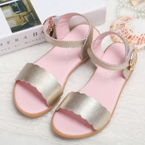 Summer Children Genuine Leather Sandals Girls New Roman Rivets Sandals Girls Flat Solid Color Fashion Sandals