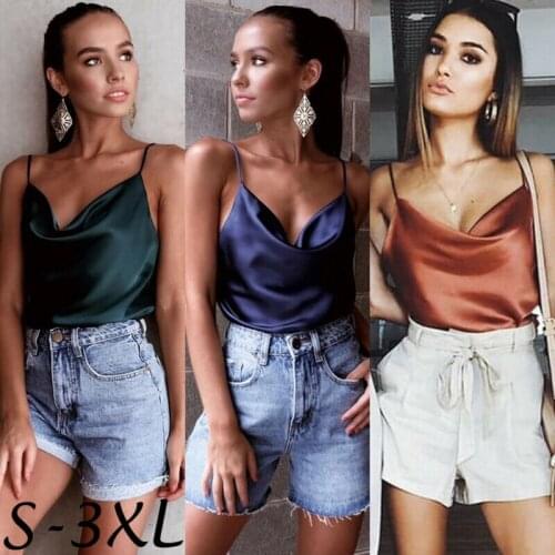 2020 New Satin Camis Top Women Ladies Satin Silk V-Neck Sling Vest Camisole Crop Summer Tank Top Shirt