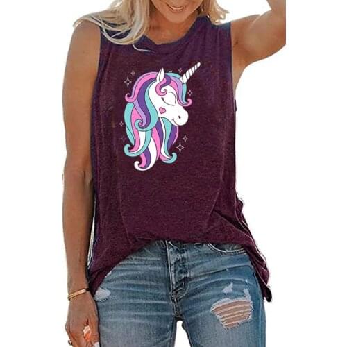 Unicorn Printed Tank Top Women Sleeveless Summer Vest For Women Crew Neck Ladies Tops Plus Size Ropa Mujer