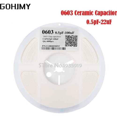 1reel 4000pcs 0603 50V SMD Thick Film Chip Multilayer Ceramic Capacitor 0.5pF-22uF 10NF 100NF 1UF 2.2UF 4.7UF 10UF 1PF